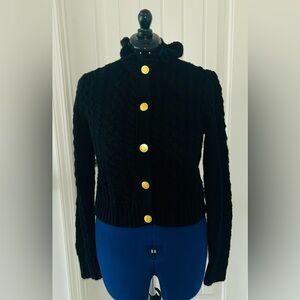 J.Crew Black Cable Knit Ruffkeneck Cardigan Sweater, Size M, NEW!!